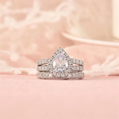 Newshe 4 Carats Wedding Teardrop Shape Engagement Ring Set for Women 925 Sterling Silver White Cubic Zirconia Size 4-13
