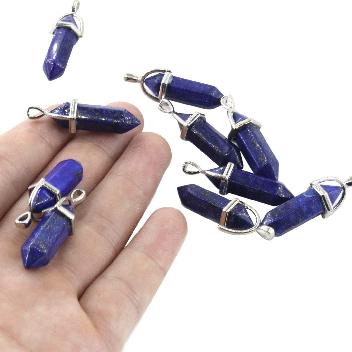Wholesale 10PCS Natural Lapis Lazuli Hexagonal Stone Healing Point Chakra Pendants Bulk Charms for Jewelry Making