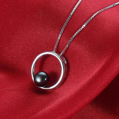 Fashion 925 Sterling Silver 7-8mm Black Freshwater Cultured Pearl Pendant Necklace for Women Gifts