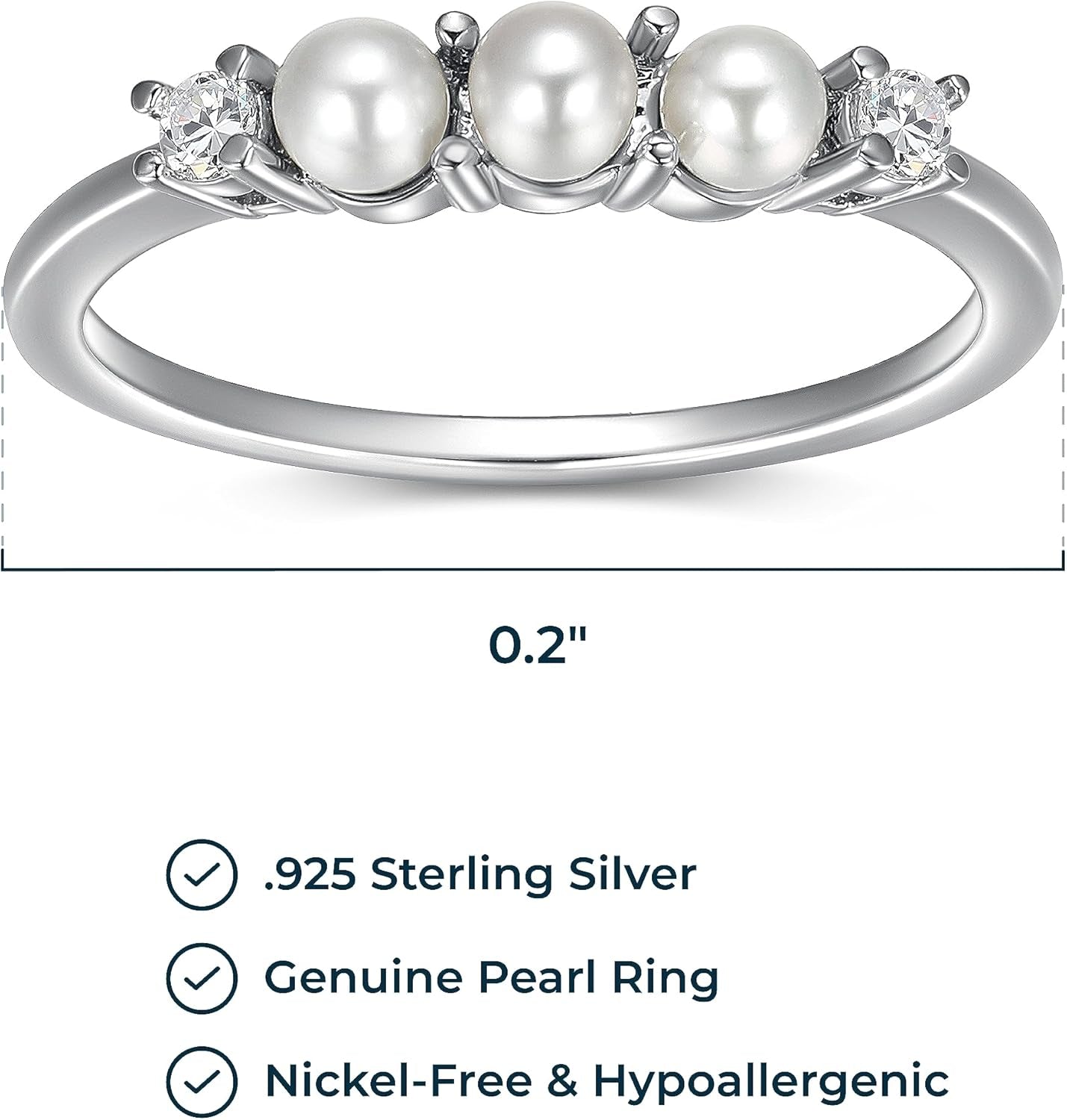 Rhodium Plated Sterling Silver Freshwater Cultured Pearl and Cubic Zirconia Ring for Women