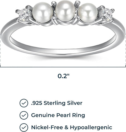 Rhodium Plated Sterling Silver Freshwater Cultured Pearl and Cubic Zirconia Ring for Women