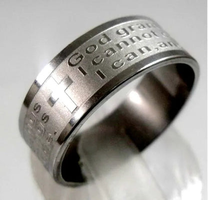 Newest Etch Christian Serenity Prayer Cross Stainless Steel Ring Silver Fashion Jewelry Band Ring Size 8 to 12 for Man Women God001