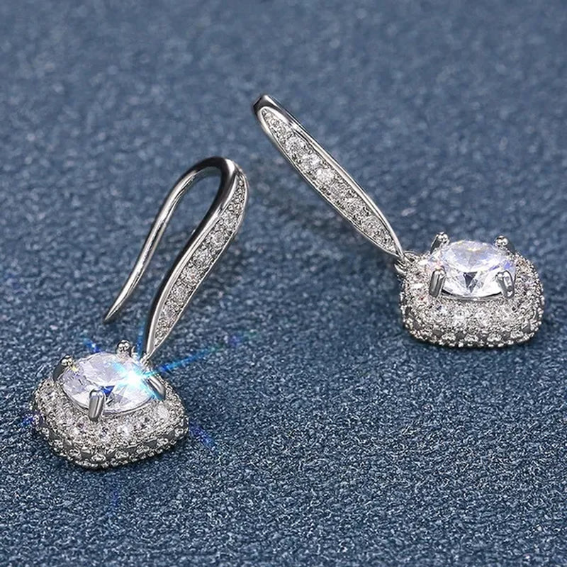 Lady Elegant Fashion Noble 925 Silver Diamond Dangle Drop Earrings for Women Jewelry