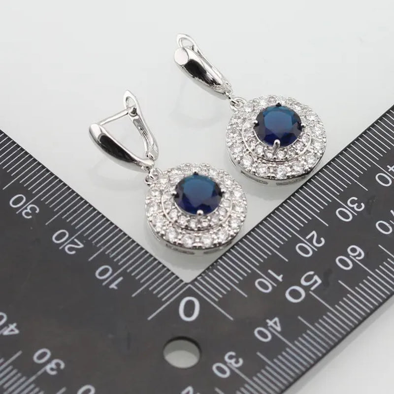Blue White Topaz Silver Color Jewelry Sets for Women Engagement Necklace Pendant Bracelets Earrings Rings Gift Box