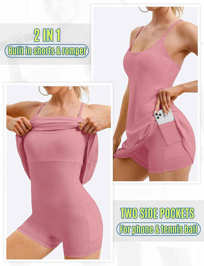 Womens Tennis Dress, Workout Dress with Built-In Bra & Shorts Pockets Summer Dress for Golf Athletic Dresses for Women