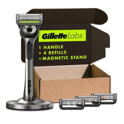 labs with Exfoliating Bar by  Razor for Men - 1 Handle, 4 Razor Blade Refills, Holiday Gifts for Men, Includes Premium Magnetic Stand - WORLD TIME VISITS