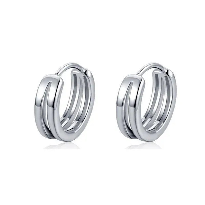 Stainless Steel Hoop Earrings Punk Style Multilayer round Double Hip Hop Earrings Gunblack Silver Plated Pierced Stud Earrings Men'S Jewelry