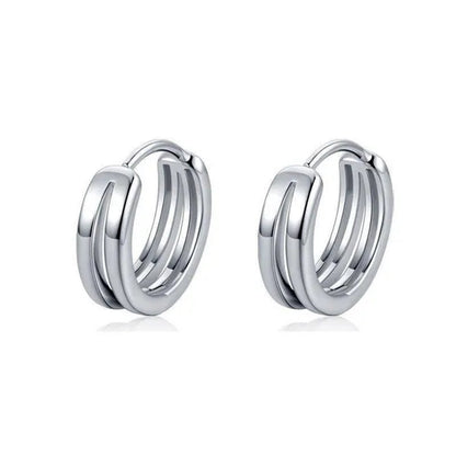 Stainless Steel Hoop Earrings Punk Style Multilayer round Double Hip Hop Earrings Gunblack Silver Plated Pierced Stud Earrings Men'S Jewelry