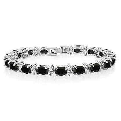 Gem Stone King 925 Sterling Silver Gorgeous Oval and Round Sparkling Cubic Zirconia CZ Tennis Bracelet Jewelry Gift