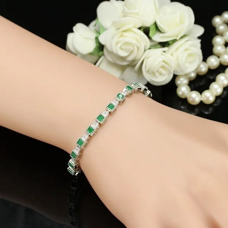 CANDICE Brilliant Square Multicolor Cubic Zirconia Crystal Pave Sterling Silver Plated Fashion Tennis Bracelet for Women Summer Jewelry