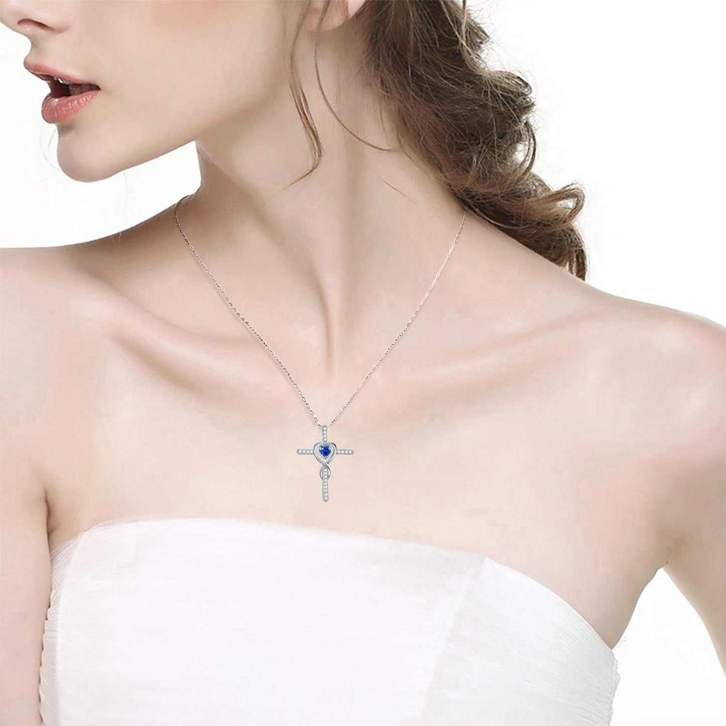 Love Infinity Necklace for Her Birthday Gifts Wife Mom March April Birthstones Aquamarine and More Stones Jewelry 925 Sterling Silver