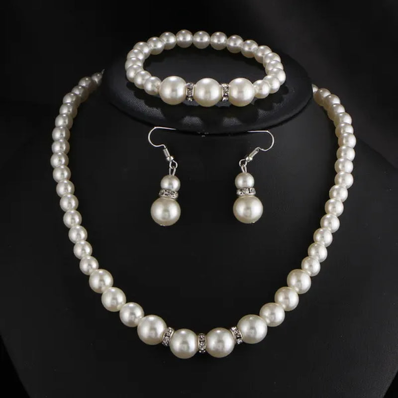 Wedding Jewelry Set Bride Bridesmaid Elegant Princess  Crystal Necklace Earrings Bracelet Pearl Jewelry Set For Women Girl - WORLD TIME VISITS