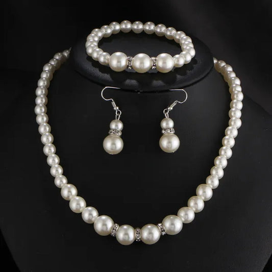 Wedding Jewelry Set Bride Bridesmaid Elegant Princess  Crystal Necklace Earrings Bracelet Pearl Jewelry Set For Women Girl - WORLD TIME VISITS