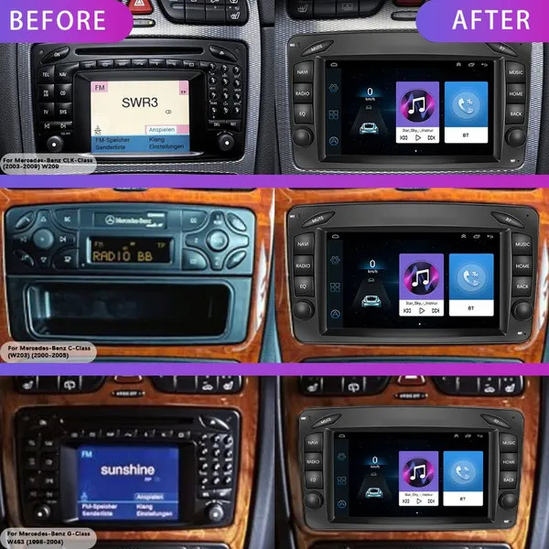 AMPRIME Android 11 GPS +Wifi+Fm/Rds +BT Car Radio Stereo 2 Din 7'' HD Touch Screen Car MP5 Player Autoradio for Para Mercedes-Benz/Clk/W209/E-W210/Clase C/W203/Slk/W170/Clk/C208/W208/M/Ml/W168/G/W463/Viano/W639/Vito/W639/