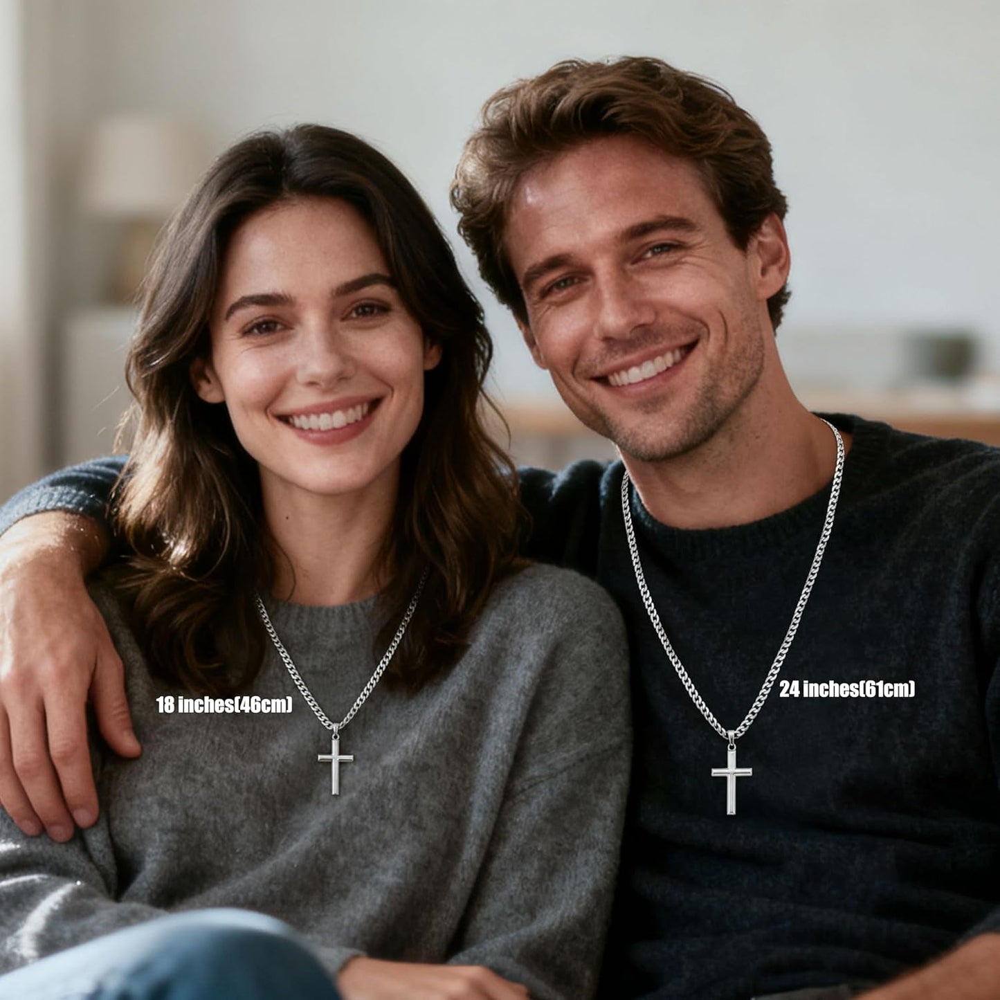 925 Sterling Silver Cross Necklace for Men Women - 5Mm Durable 316L Stainless Steel Cuban Link Curb Chain with Beveled Edge Cross Pendant, Silver Crucifix Necklaces Jewelry, 18-30'' Christian Baptism Gift