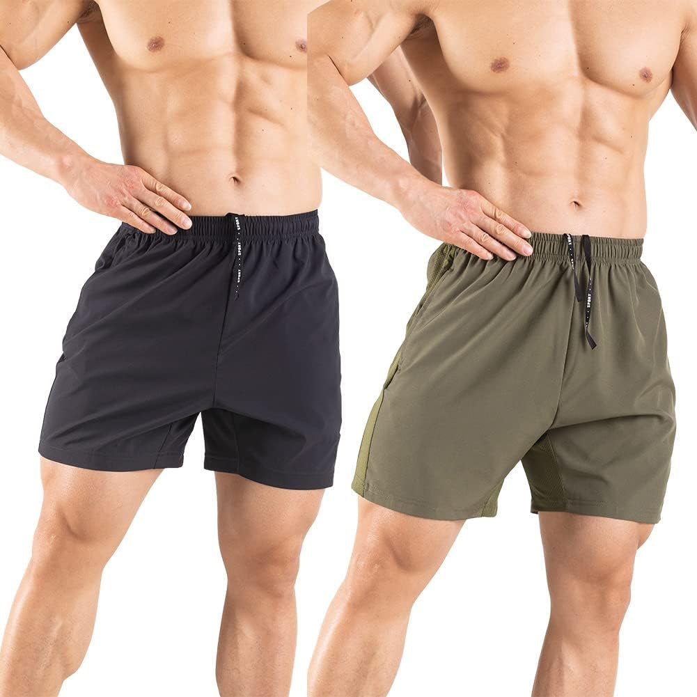 Men'S 5" Running Shorts 2 Pack Quick Dry Athletic Workout Gym Shorts with Zipper Pockets - WORLD TIME VISITS
