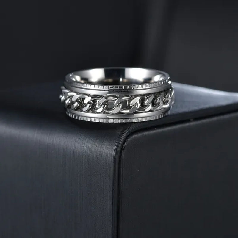 Fashion Punk Stainless Steel 8mm Rings for Men Chain Rings Biker Grooved Edge, Size 6-12