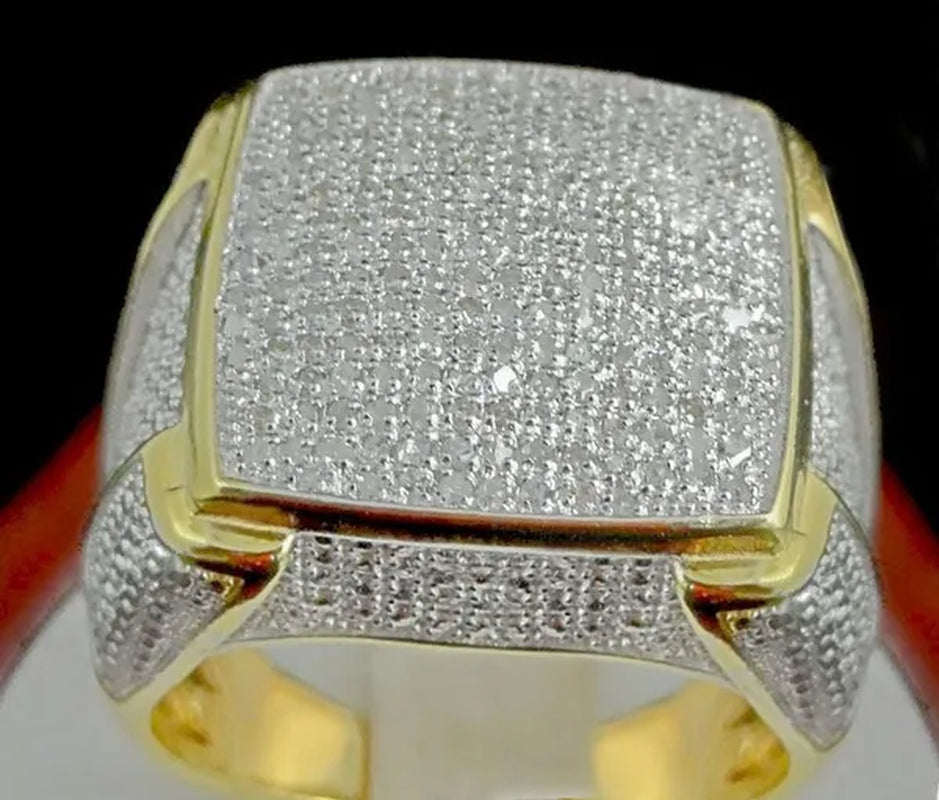 Cut Sim Diamond 14k Gold Plated 925 Silver Men's Pinky Band Wedding Ring