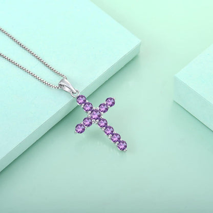 Cross Necklace Sterling Silver Crucifix Pendant Gemstones Jewelry for Women