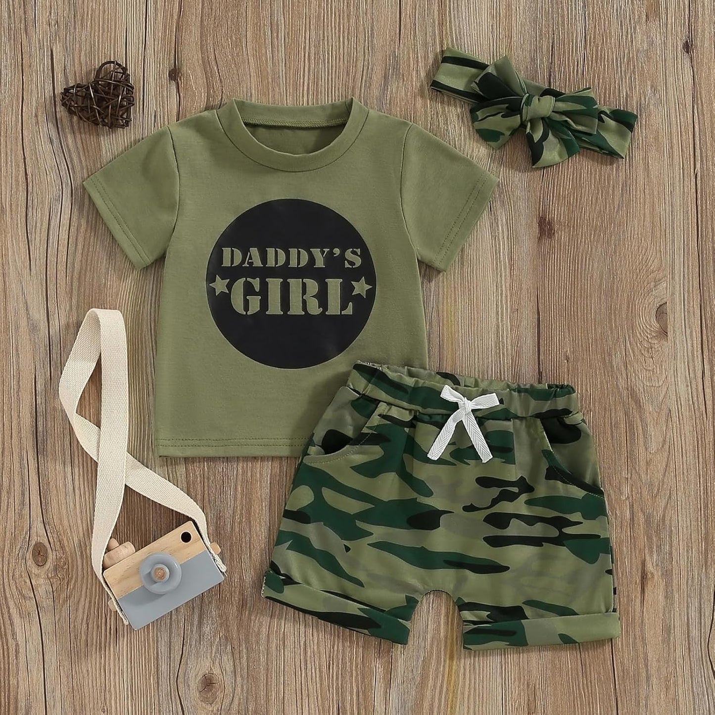 Summer Toddler Girl Clothes Baby Outfits Daddy'S Girl Short Sleeve T-Shirt Tops Camouflage Shorts Set for 2T 3T 4T