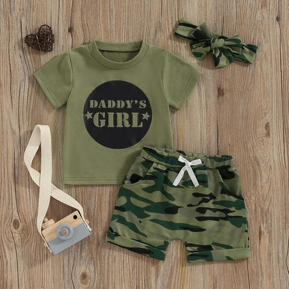 Summer Toddler Girl Clothes Baby Outfits Daddy'S Girl Short Sleeve T-Shirt Tops Camouflage Shorts Set for 2T 3T 4T