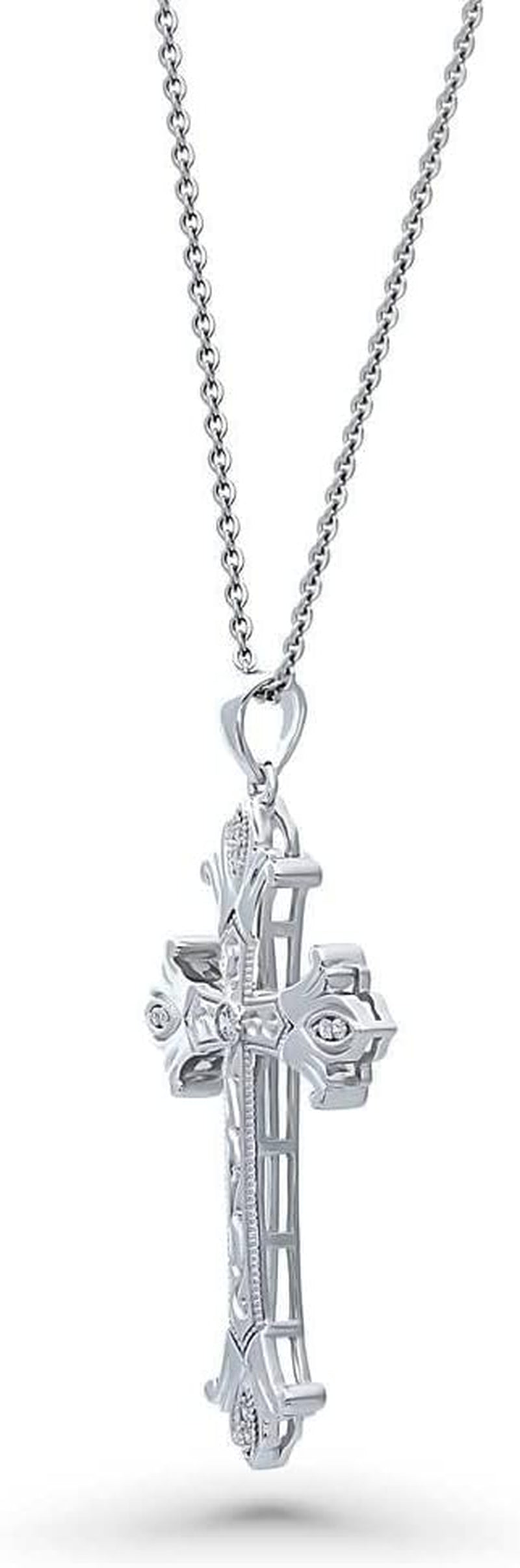 Sterling Silver Gold Flashed Cross Pendant Necklace for Women, Cubic Zirconia CZ - Sideways Cross, Filigree Styles - WORLD TIME VISITS