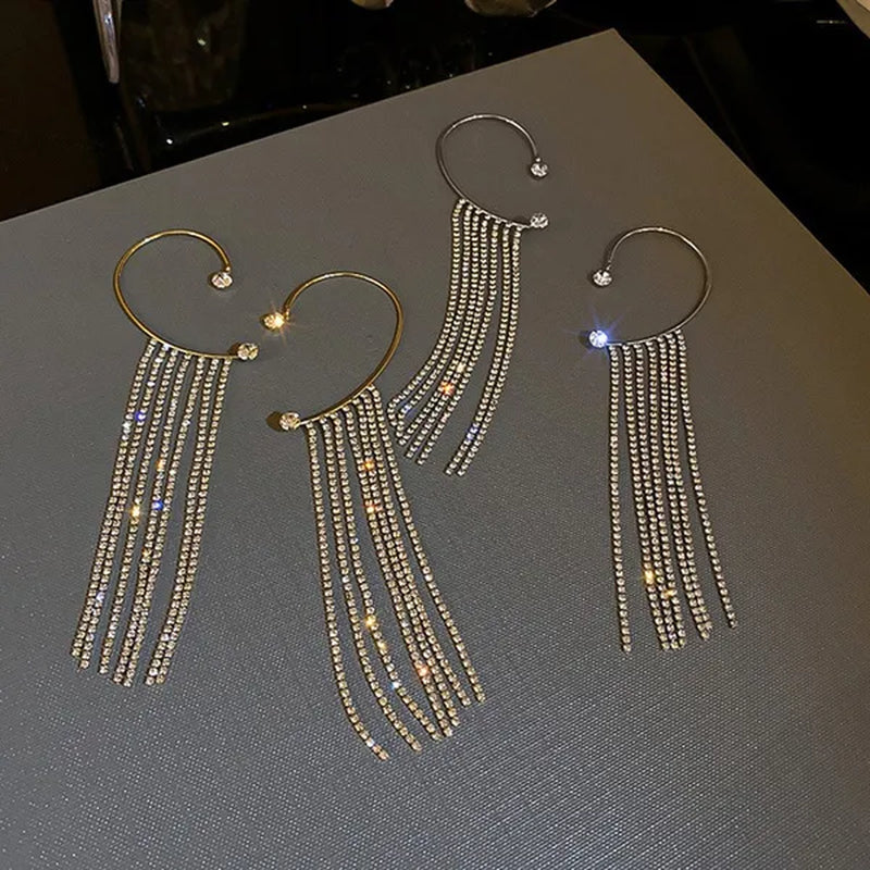 1Pc New Sparkling Diamond Tassel Ear Cuff Dangle Tassel Ear Cuff Earrings without Pierced