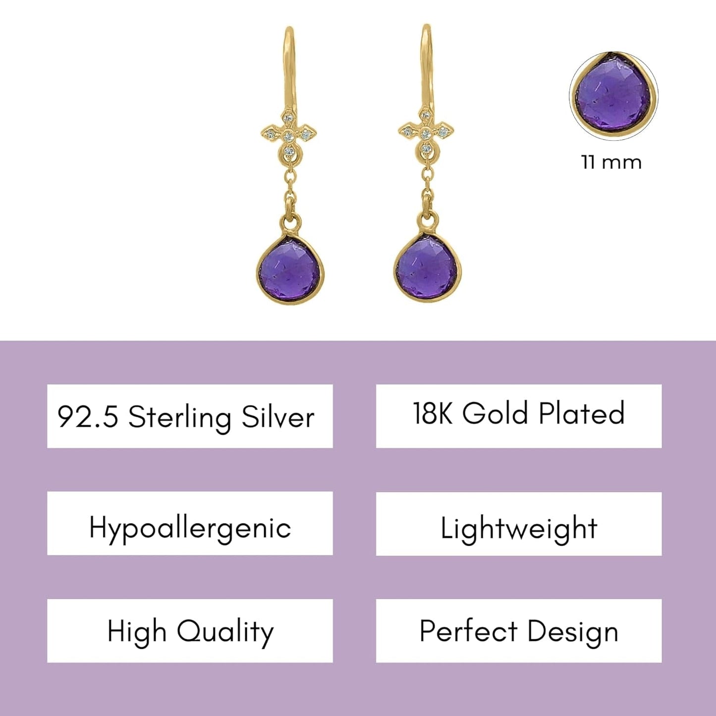 Amethyst Necklace for Women - Authentic 925 Sterling Silver Necklace 18K Gold Jewelry, Dainty Heart Necklace Earring Set for Teen Girls, February Birthstone Gift for Mothers Day