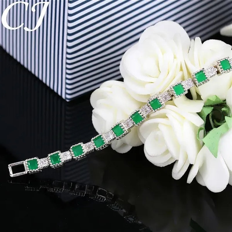 CANDICE Brilliant Square Multicolor Cubic Zirconia Crystal Pave Sterling Silver Plated Fashion Tennis Bracelet for Women Summer Jewelry