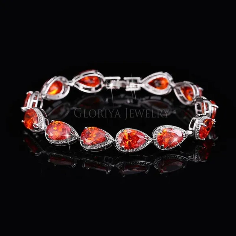 Gloriya Fashion Brand Dazzling Wedding Jewelry for Luxury Pear Cut CZ Zirconia Setting White Gold Plated Woman Party Bracelets Bangles（Size :18 Cm + 3 Cm）