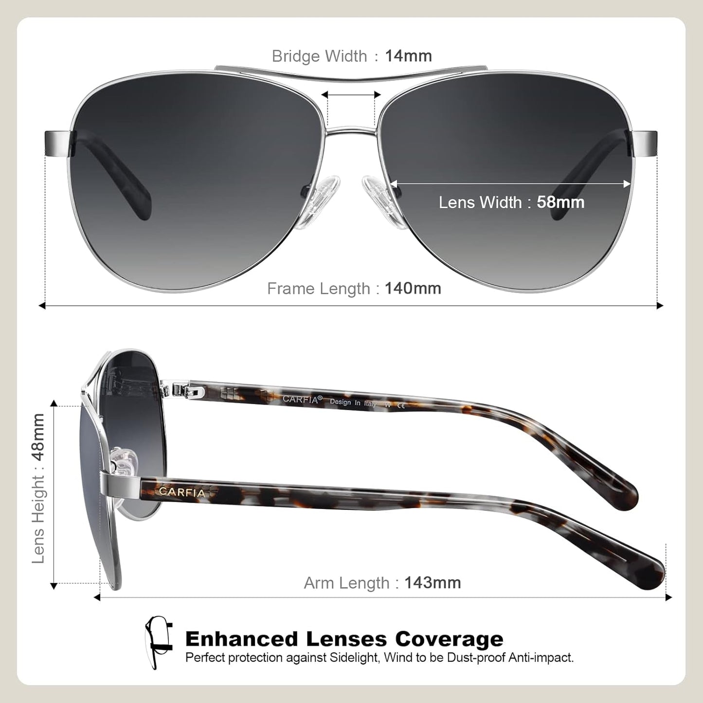 Polarized Sunglasses for Women UV Protection Acetate Arms Metal Frame Woman'S Shades CA3216