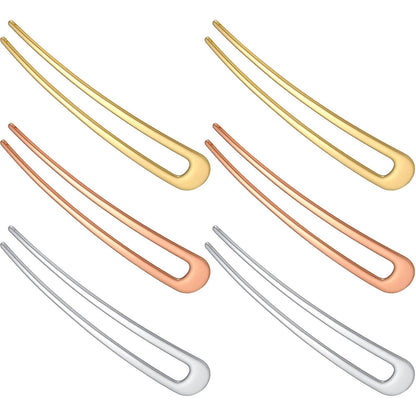 6 Pieces Hair Pins Simple Metal U Shaped French Gold Hair Fork Sticks 2 Prong Updo Chignon Pins for Women Lady Buns Accessories(Gold, Silver, Rose Gold)