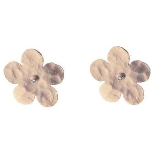 Large Rose Gold Hammered Flower & CZ Stud Earrings, 20 Mm