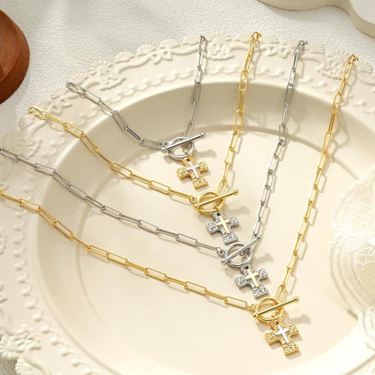 Cross Necklace for Women Trendy -14K Gold Plated Chunky Gold Silver Cross Pendant Necklace Waterproof Non Tarnish Jewelry Christian Gift for Women