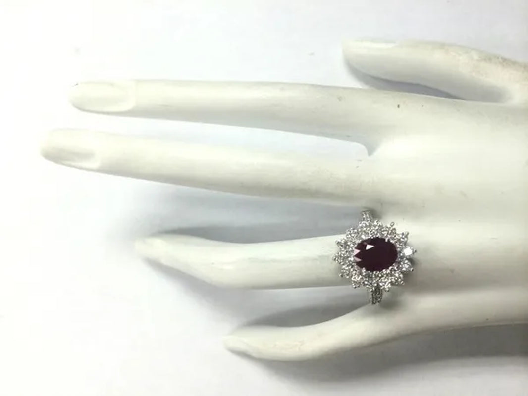 Noble Brand Jewelry Natural 5.86CT Red Ruby Gemstone 925 Sterling Silver Ring