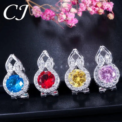CANDICE Fashion Party Jewelry Set Sterling Silver Round Cut Blue Crystal Pendant Necklace Earrings Ring Set For Lady