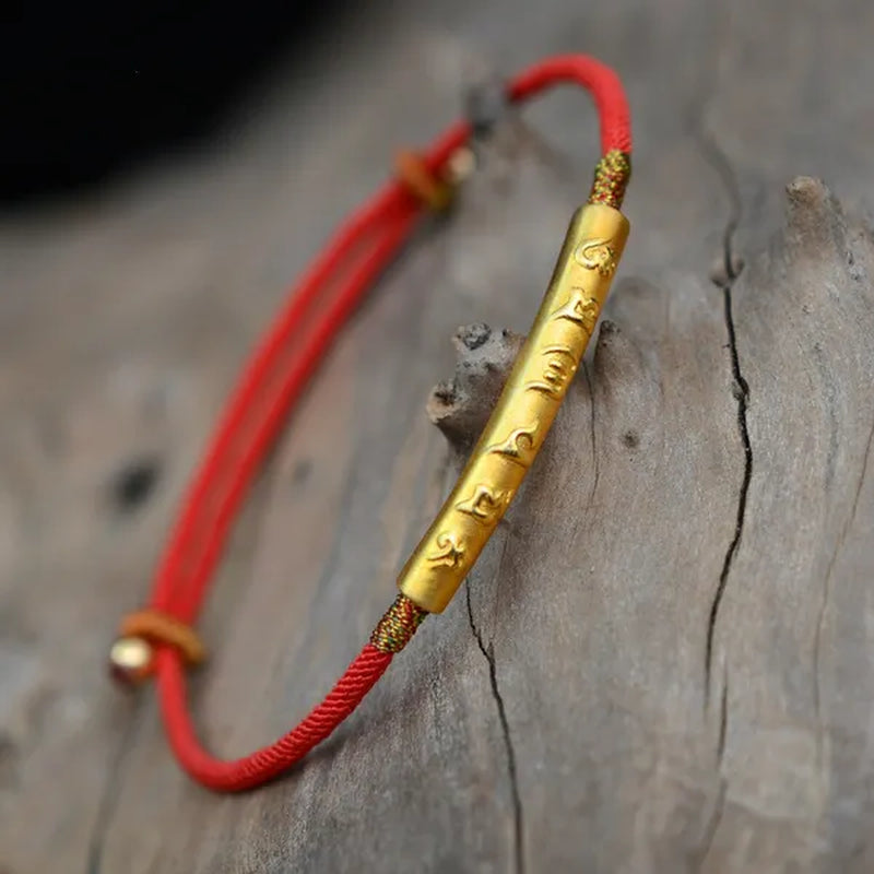 Tibetan Buddhism 999 Sterling Silver Six Words Mantra Charm Bracelet Lucky Red Wax String Handmade Amulet Jewelry