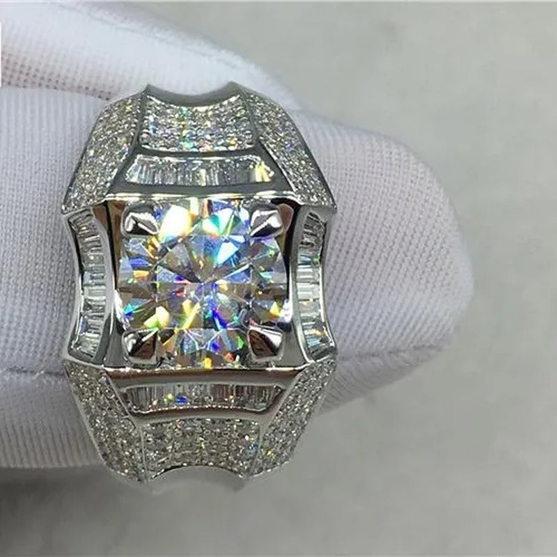 Fashion Men'S Accessories Gold Plated Silver Color Cubic Zirconia Rings Mens Zircon Ring Engagement Wedding Band Ring Fashion Jewelry Size 6-13