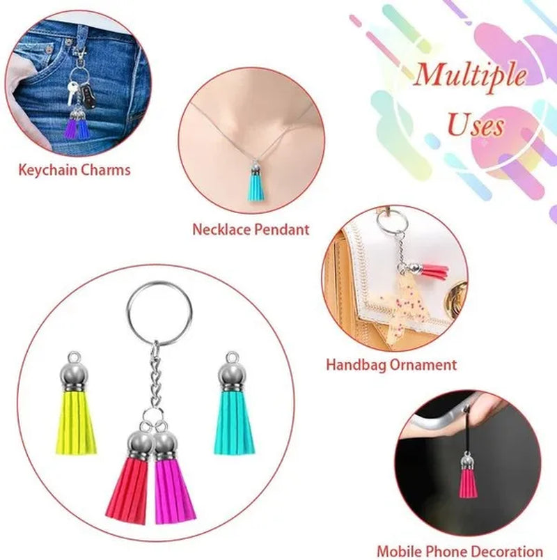 Keychain Tassles, 50pcs Bulk Keychains Ring Set Includes 10pcs Tassels for Crafts, 10pcs Keychain Clips, 10pcs Key Chain Rings, 10pcs Jump Ring and 10pcs Screw Eye Pins for Acrylic Blank Keyc