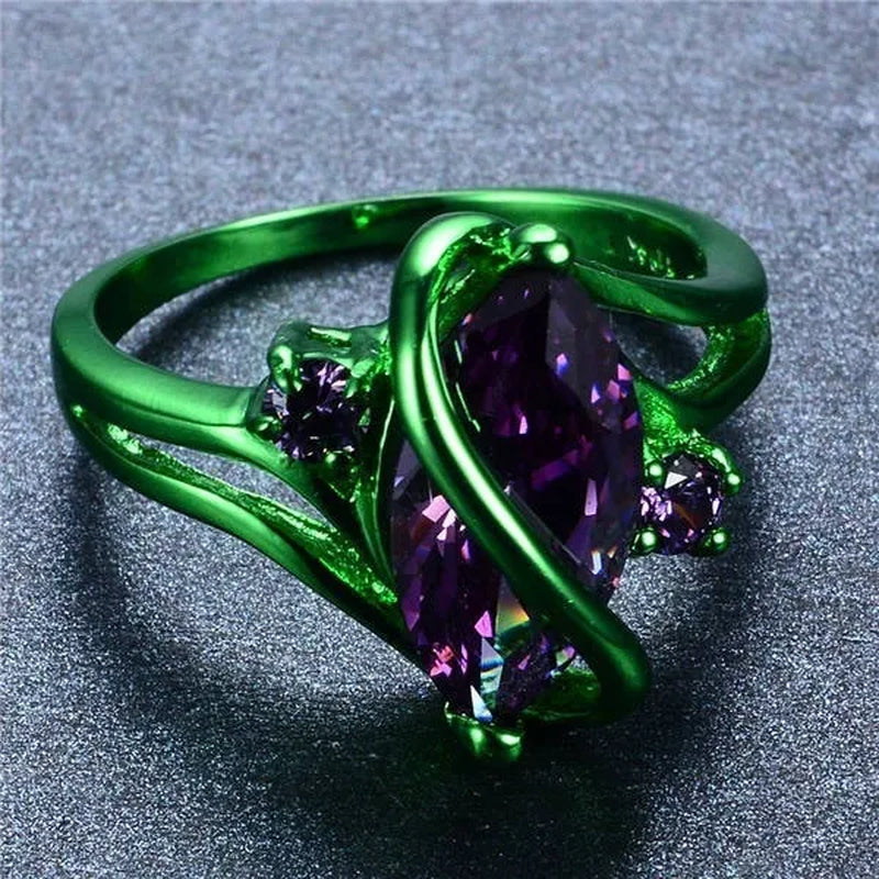 10kt Green Gold Filled Purple Diamond Ring for Women Christmas Party Gift