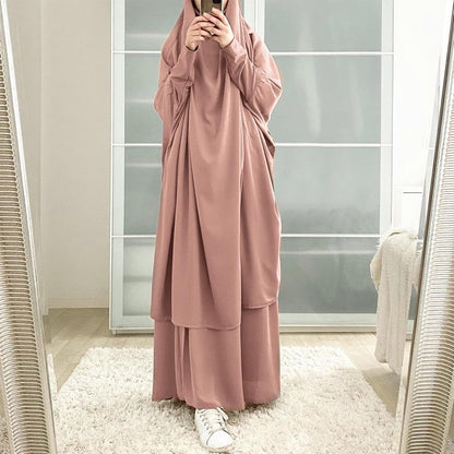 Prayer Clothes for Muslim Women Islamic Abaya Suit Maxi Skirt + Khimar Hijab 2Pcss Burka Jilbab Kaftan
