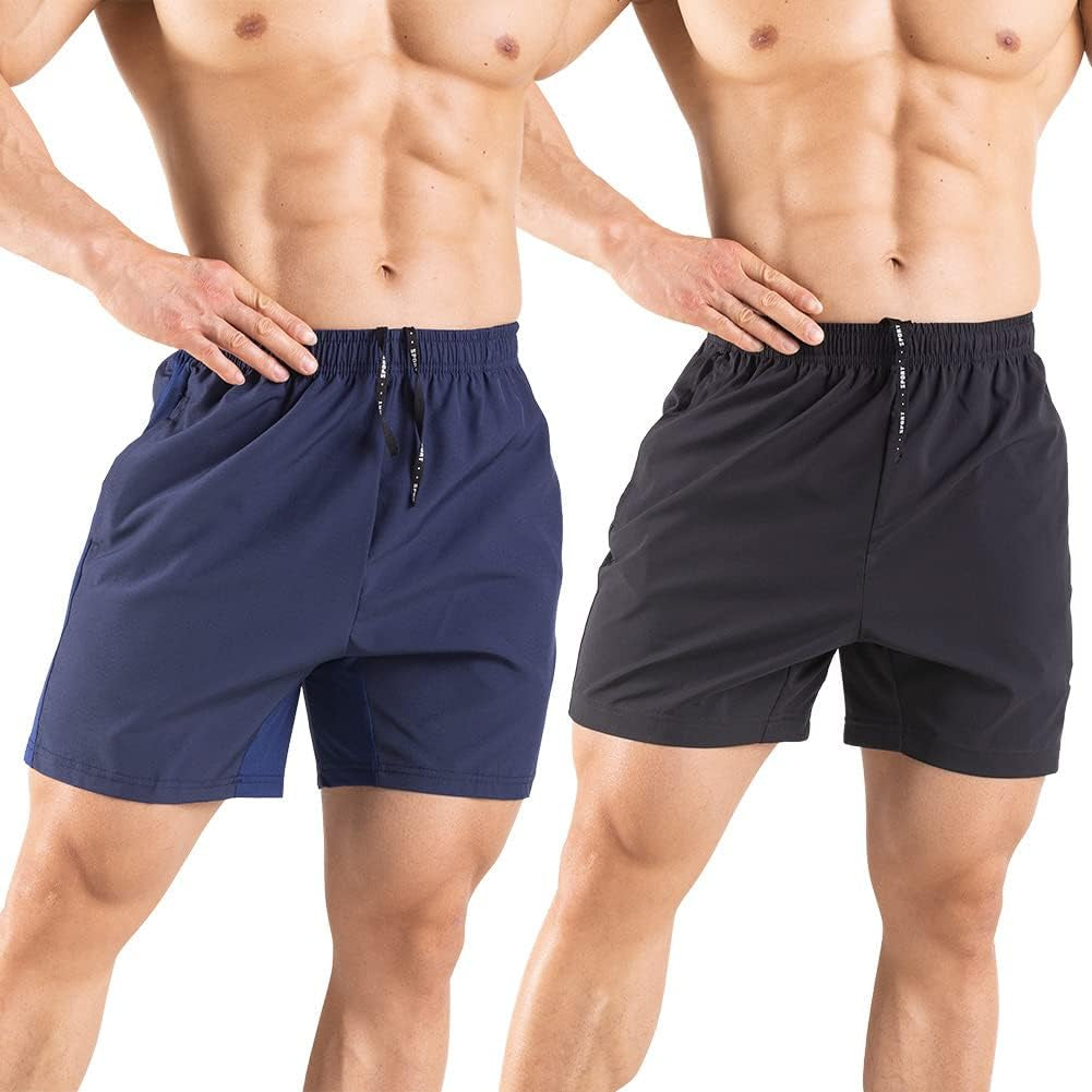 Men'S 5" Running Shorts 2 Pack Quick Dry Athletic Workout Gym Shorts with Zipper Pockets - WORLD TIME VISITS