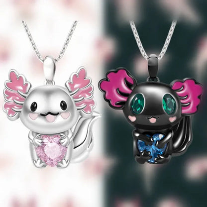 Creative Cartoon Axolotl Animal Heart Shape Diamond Crystal Pendant Necklace Exquisite Women's 925 Silver Necklace Princess Pendant Panda Snowman Necklace Engagement Wedding Accessories Party Jewelry Birthday Gift