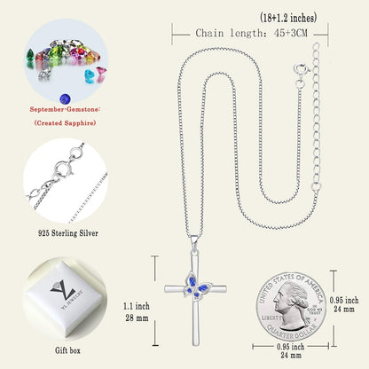 Butterfly Cross Necklace Sterling Silver Crucifix Pendant Gemstones Criss Jewelry for Women