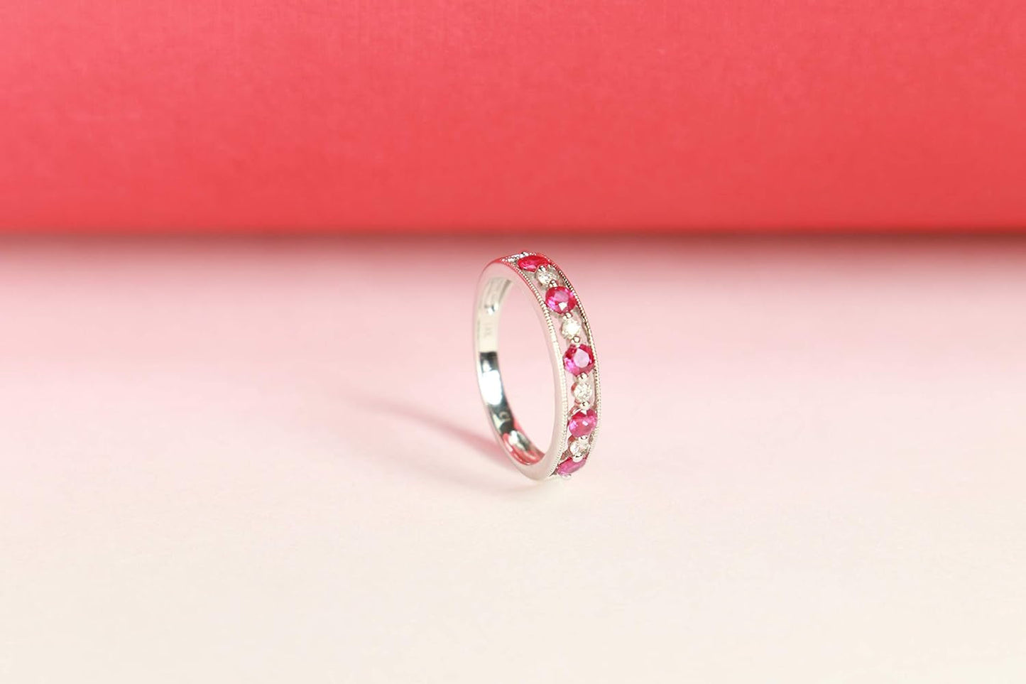 14K White Gold Mozambique Genuine Ruby Ring with Diamonds for Women | Ethically, Authentically & Organically Sourced (Round) Shaped Ruby Hand-Crafted Jewelry for Her | Ruby Ring for Women