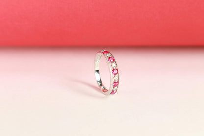 14K White Gold Mozambique Genuine Ruby Ring with Diamonds for Women | Ethically, Authentically & Organically Sourced (Round) Shaped Ruby Hand-Crafted Jewelry for Her | Ruby Ring for Women