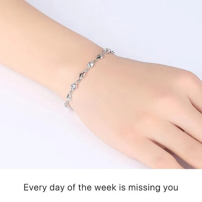 Crystal Bracelets 925 Sterling Silver Fashion Love Heart Zircon Bracelets for Women