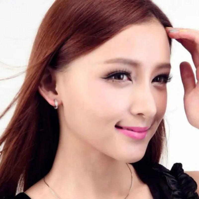 Luxury Noble 925 Silver Elegant Heart Diamond Hoop Ear Stud Earrings for Women Round Earring Wedding Bridal Jewelry