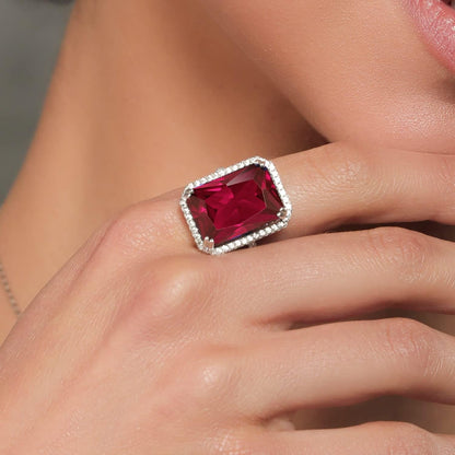 925 Sterling Silver Gemstone Birthstone Engagement Ring | Emerald Cut 18X13MM | Wedding Anniversary Promise Ring for Women | Available in Size 5, 6, 7, 8, 9