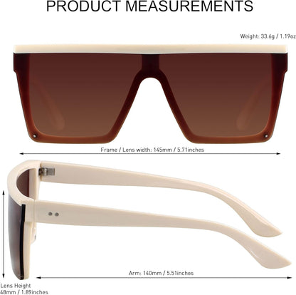 Square Oversized Sunglasses for Women Men Big Flat Top Fashion Shield Large UV Protection Rimless Shades